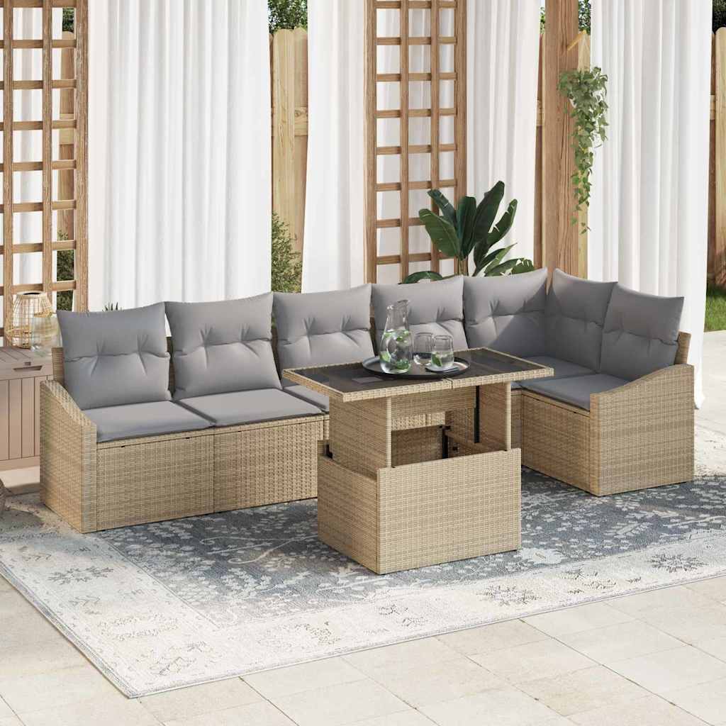 Garten-Sofa-Set 7 pcs Beige und Hellgrau 100 x 55 x 73 cm